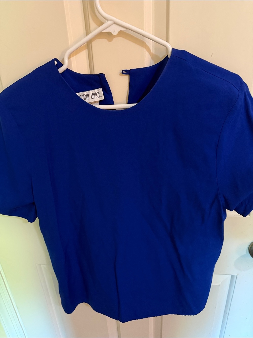 Modern Crewneck Short Sleeve Top in Cobalt Blue by Gloria Lance.